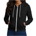thumbnail image 2 of Weighted Hoodie Zaewscy Women's Casual Loose Color Pocket Long-sleeved Zipper Hooded Sweater Jacket Top Black L, 2 of 7