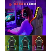 Bigzzia Gaming Chair with LED Lights, Adjustable Headrest & Lumbar Support, Height Adjustable, Black