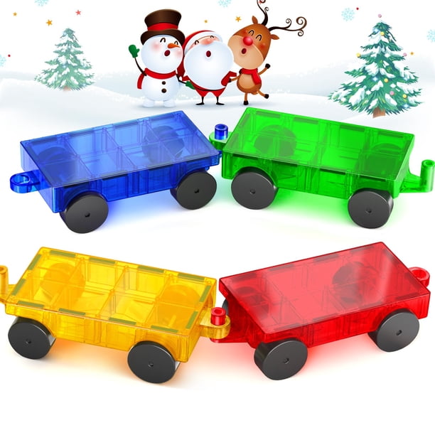 Set de construcción de azulejos magnéticos Feoxialy con 4 coches 3+