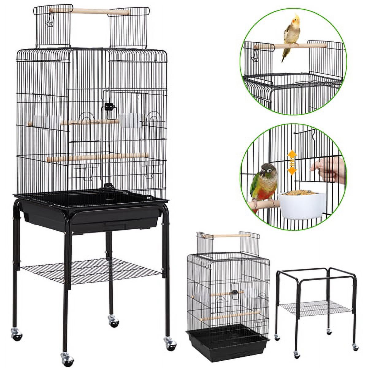 Alden Design 53.5" Metal Rolling Bird Cage with Play Top Stand, Dark Gray