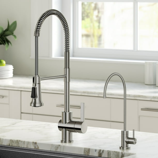KRAUS Britt™ Commercial Style Kitchen Faucet and Purita™ Water Filter Faucet Combo in Spot Free