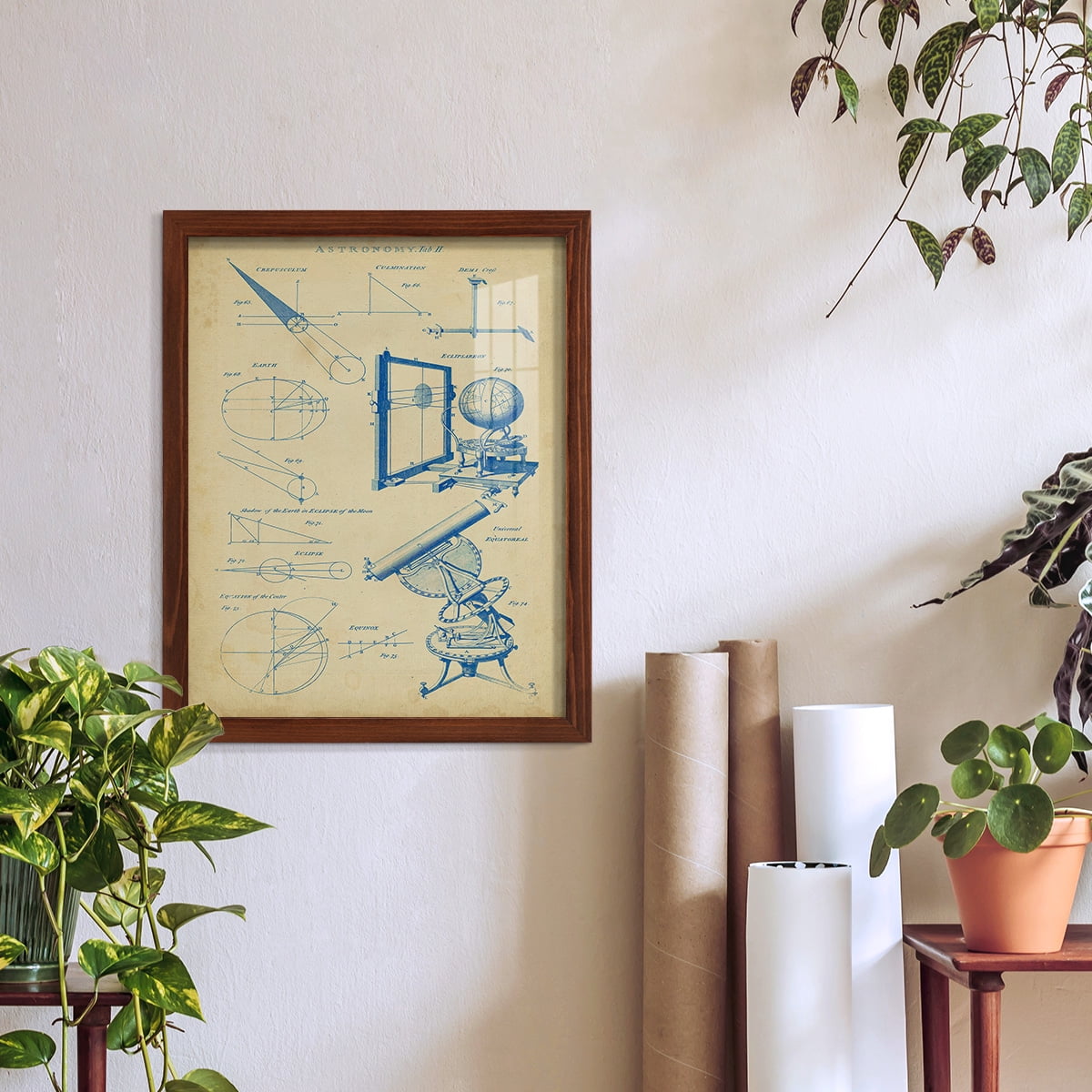 Vintage Astronomy II -Framed Print w/glass-Chestnut