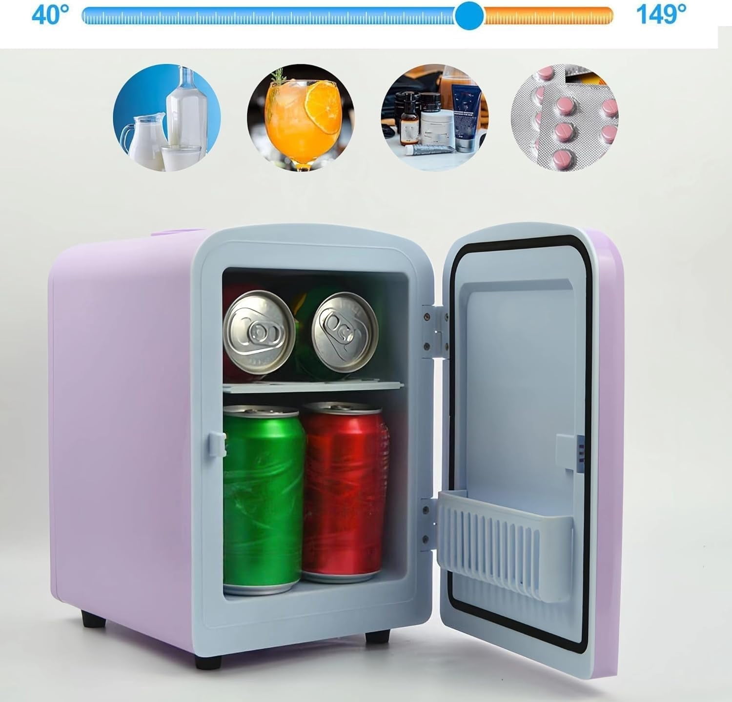Mini Fridge,Skincare Fridge,Portable 4-Liter Capacity Makeup Fridge,Ideal for Bedroom, Dorm, Car and Office Use,Thermoelectric Cooler and Warmer,Car Fridge (Purple)