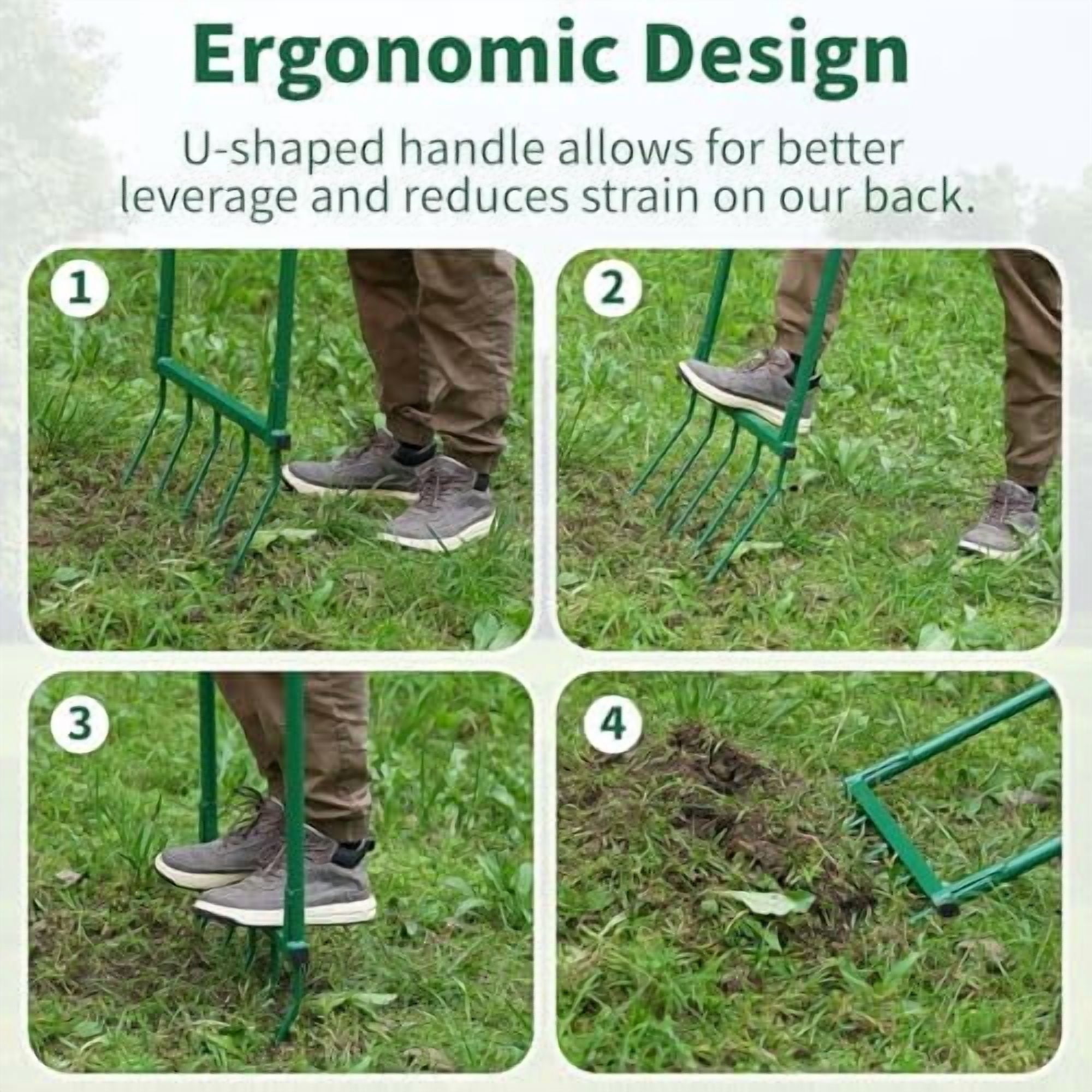 Broadfork Garden Tool with Steel Handle Heavy Duty Five Tines Broad Fork for Gardening Loosening and Aerating Soil, U-Shaped Design Hand Tiller, Compost Turner and Aerator$$Garden & Patio