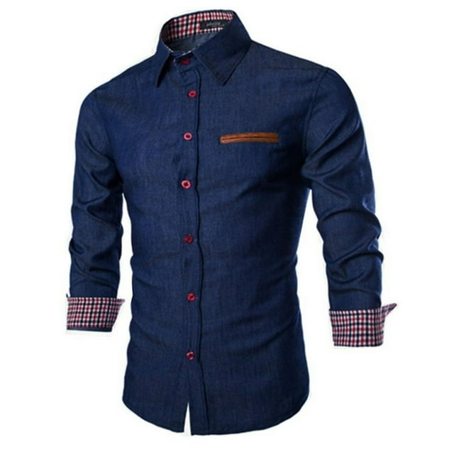 CEHVOM Men Solid Color Long Sleeve Shirt Button Pocket Casual Fashion Tattice Tops Sale
