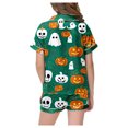 thumbnail image 5 of Kids Halloween Pajamas Size 2-3 Years Nightwear Full Print Short Sleeve Top with Elastic Shorts Soft Girls Pajama Set Green, 5 of 6