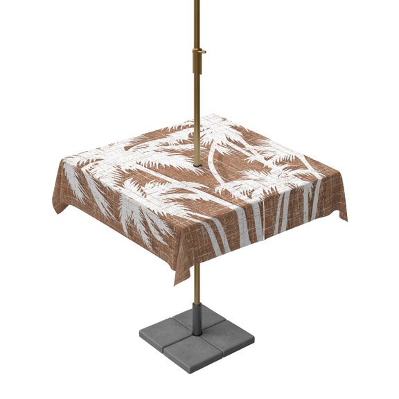 Square Outdoor Tablecloth with Umbrella Hole Tropical Palm Tree Outside Table Cloth Waterproof Patio Table Cover Vintage Brown Exotic Botanical Plants Zipper Tablecloths for Picnic Camping 54x54 Inch