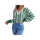 thumbnail image 5 of Jersey Para Mujer De Manga Larga Con Cuello En V Y Cordones A Rayas Para Uso Diario Informal XBTCLXEBCO Verde;S, 5 of 6