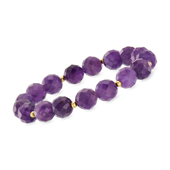 Ross-Simons 110.00 ct. t.w. Amethyst Bead Stretch Bracelet With 14kt Yellow Gold, Women's, Adult