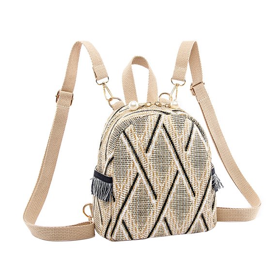 CZSCPDAW Women's Woven Tassel Mini Backpack with Zipper Closure and Adjustable Shoulder Straps for Travel Shopping and Daily Use