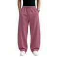 thumbnail image 6 of Men's Solid Color Wide Leg Sweatpants Elastic Drawstring Waist Loose Straight Leg Casual Streetwear Workout Trousers with Pockets, 6 of 7