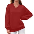 thumbnail image 3 of Women's V Neck Oversized Sweatshirt Solid Color Long Sleeve Casual Pullover Tops Fashion Loose Fit Basic Loungewear Blouse Shirts, 3 of 6