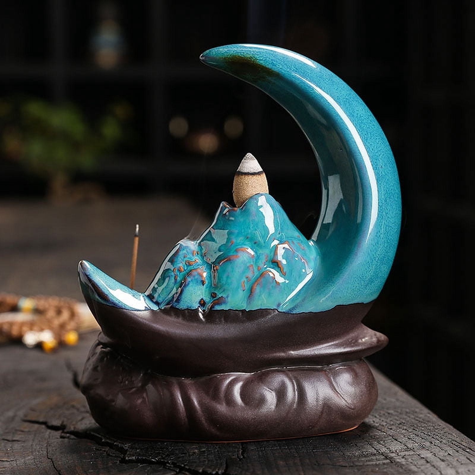 Backflow Incense Holder, Ceramic Handmade Incense Waterfall Burner for Sticks, Cones, Creative Moon Incense Burner Aromatherapy Ornament Home Decor