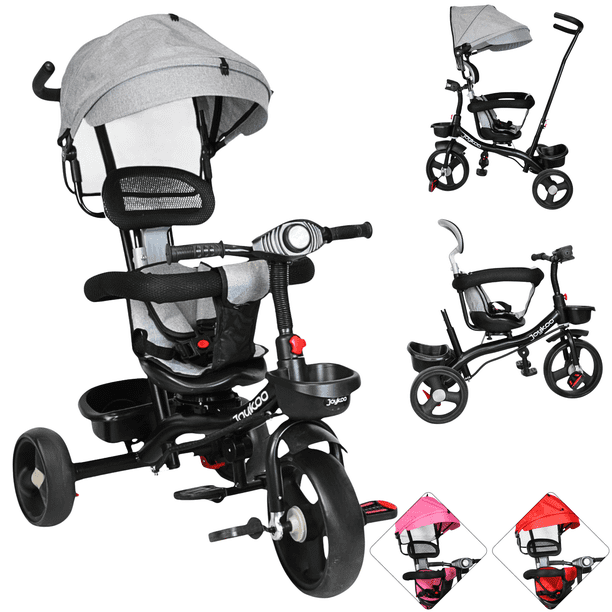 Triciclo Evolutivo para Niños Asiento Giratorio 360 Torreta con Luz y Sonido Bastón de Empuje Soporta Hasta 30 kg - Gris