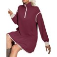 thumbnail image 5 of Long Sleeved Women Patchwork Quarter Zipper Loose Ruffle Sweatshirt Dress, 5 of 5