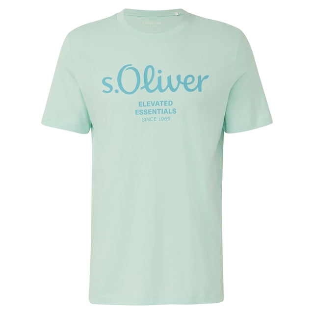 s.Oliver Camiseta hombre - Basic, estampado logo, cuello redondo, algodón Verde claro 3XL (XXX-Large)