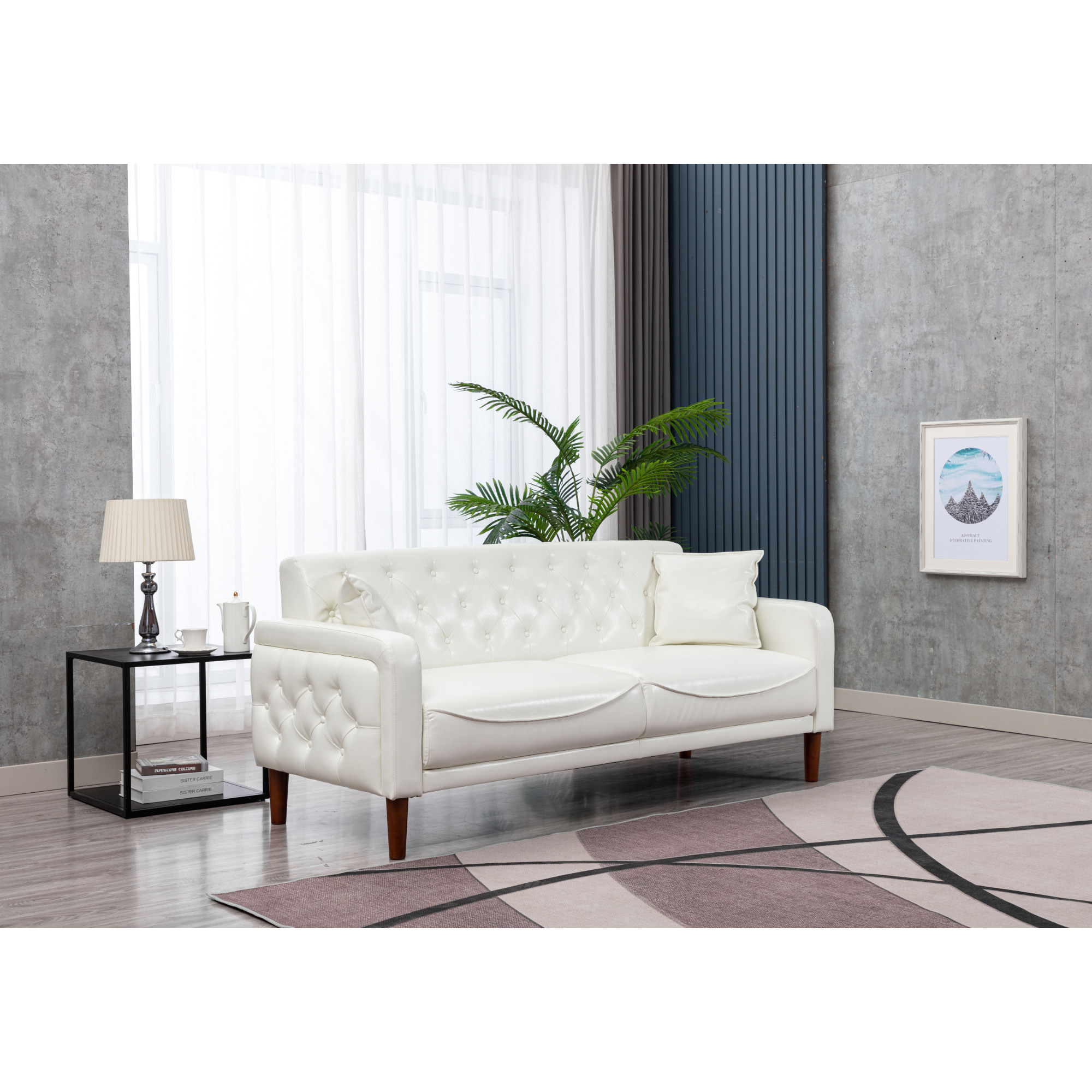 2047 Ivory PU Leather Sofa Bed