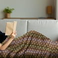 thumbnail image 3 of Yellow Damask Soft Flannel Fleece Blanket, Fish Scale Style Traditional Eastern Peacock Motif and Braid Stripes, Cozy Plush for Indoor and Outdoor Use, 50" x 70", Yellow and Purple, by Ambesonne, 3 of 5