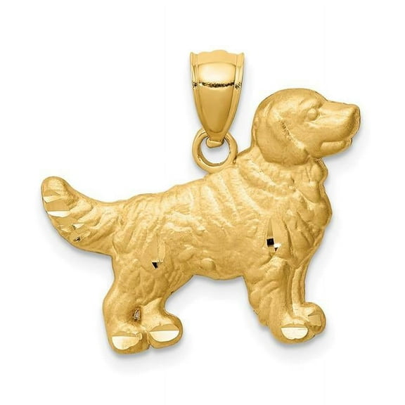Finest Gold 14K Yellow Gold Diamond-Cut Golden Retriever Pendant