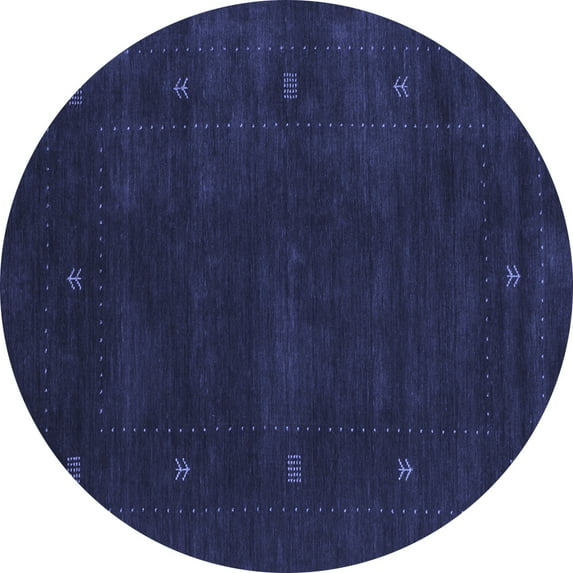 Ahgly Company Machine Washable Indoor Round Abstract Blue Contemporary Area Rugs, 4' Round