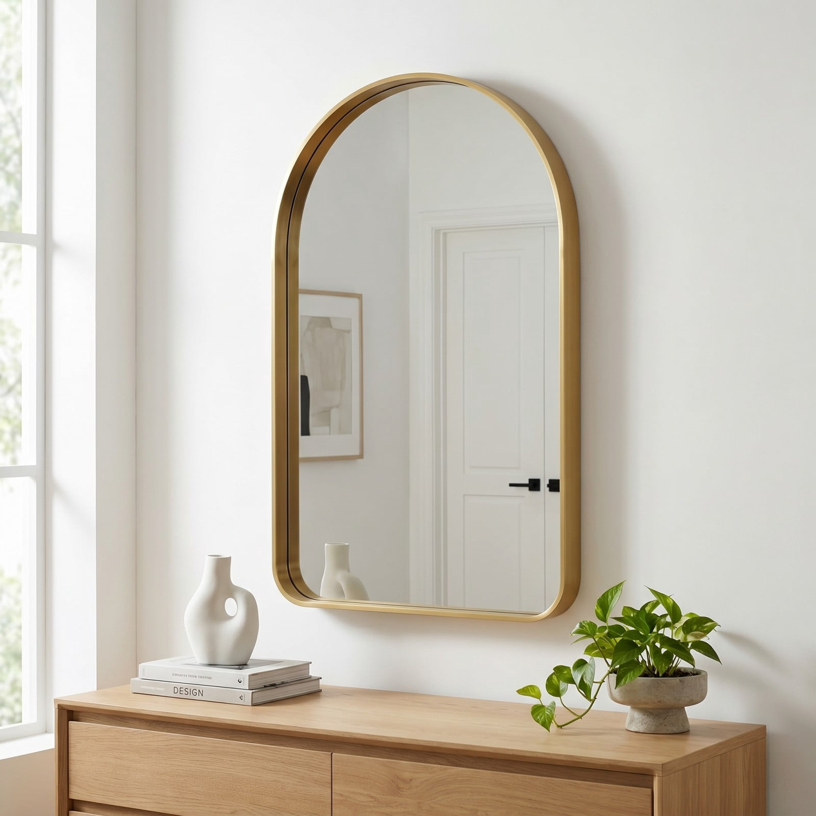 GRAHMCY 20"x30" Arched Bathroom Mirror Rounded Corner Vanity Wall Mirror with Deep Frame, Gold