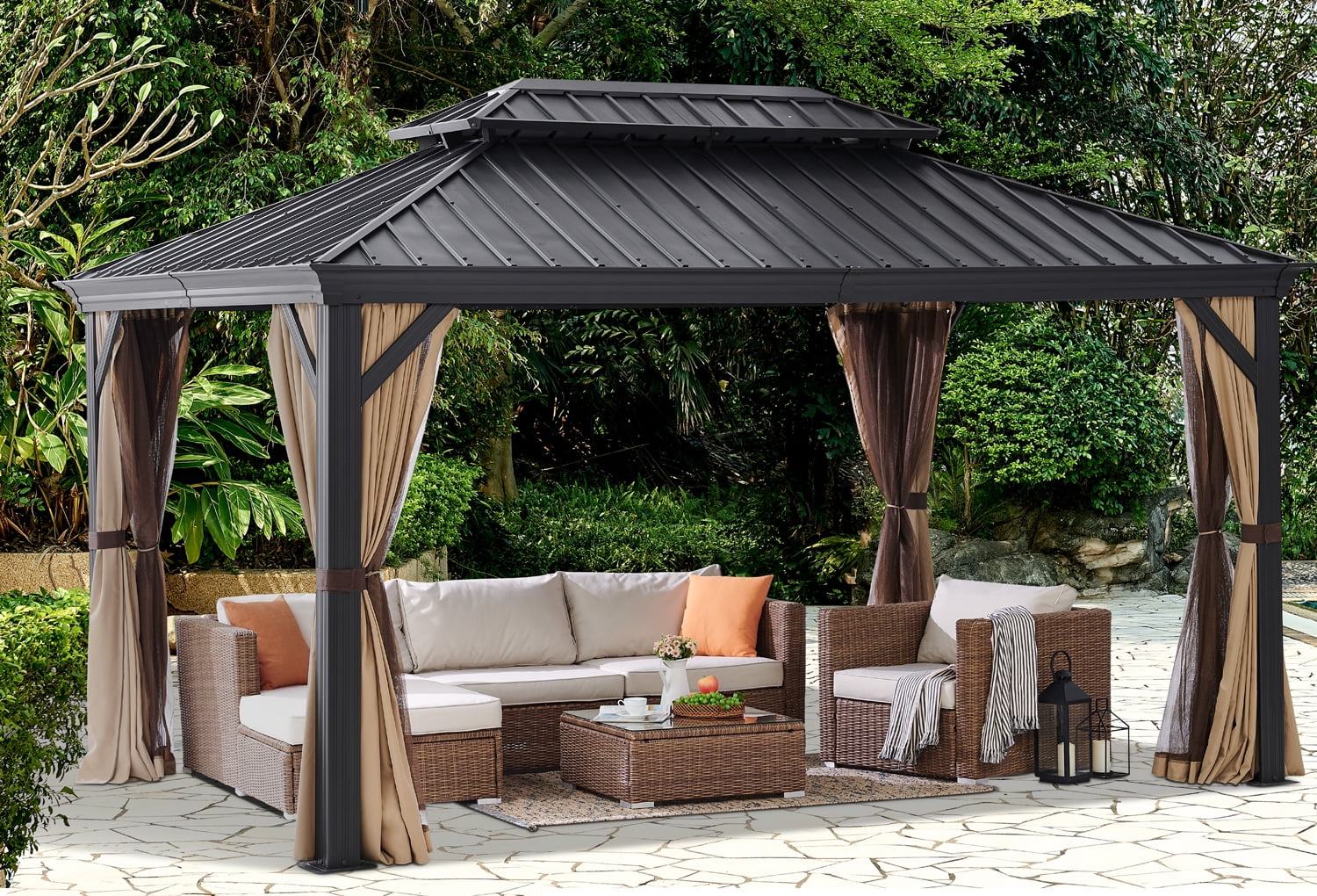 Barton 10' x 14' ft Outdoor Hardtop Gazebo Canopy Aluminum w/ Mesh Net ...