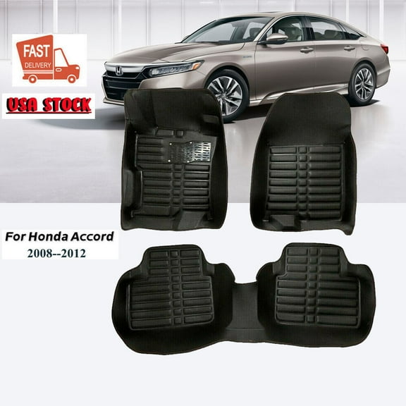 Waterproof Floor Mats XPE Leather Black Compatible With Honda Accord 2008-2012