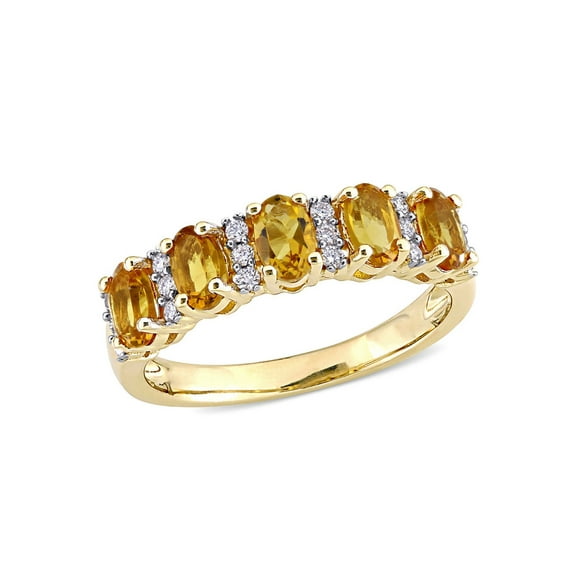 1.20 Carat (Ctw) Citrine Band Ring in 14K Yellow Gold with Diamonds for Women