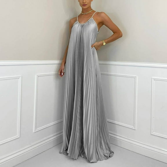 Lilgiuy Women's Suspender V-neck Sleeveless Solid Long Dress Formal Dress Fall Dresses for 2022 Spring Winter