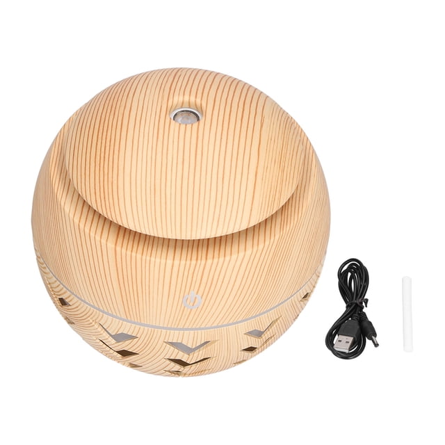 Humidificador de aire de 130 ml, humidificador de grano de madera para aromaterapia USB con luz LED de 7 colores 5V 1A