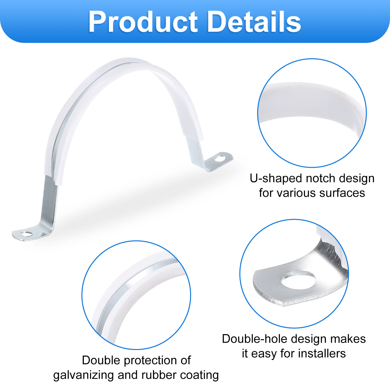 20 Pcs 3-9/16 Inch Rigid Pipe Strap,  2 Holes U Bracket Cable Clamp Hanger