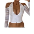 thumbnail image 3 of Gupgi Women Halter Crop Tops, Ruched Long Sleeve Off Shoulder T-Shirts, 3 of 6