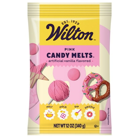 Wilton Pink Candy Melts Vanilla-Flavored 12oz. Bag for Baking & Candy Making Wafer Chips