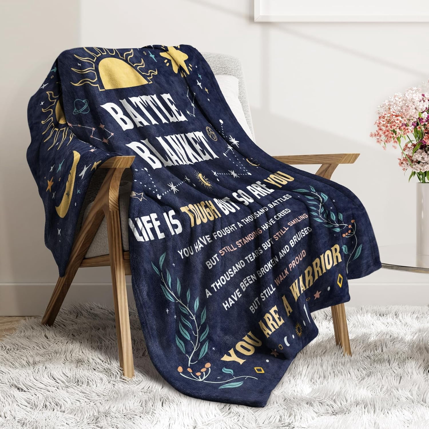Cancer Care Gifts for Women, Get Well Soon Gifts Blanket for Her Him, Cancer Fighter Inspirational Quote Chemo Patient Gift - Meaningful Caring Message Battle Blanket