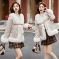 thumbnail image 3 of Chaqueta de plumón con cuello de piel grande para mujer, abrigo corto de otoño e invierno con solapa de empalme de piel nueva, abrigo holgado y cálido de plumón de pato blanco, 3 of 5