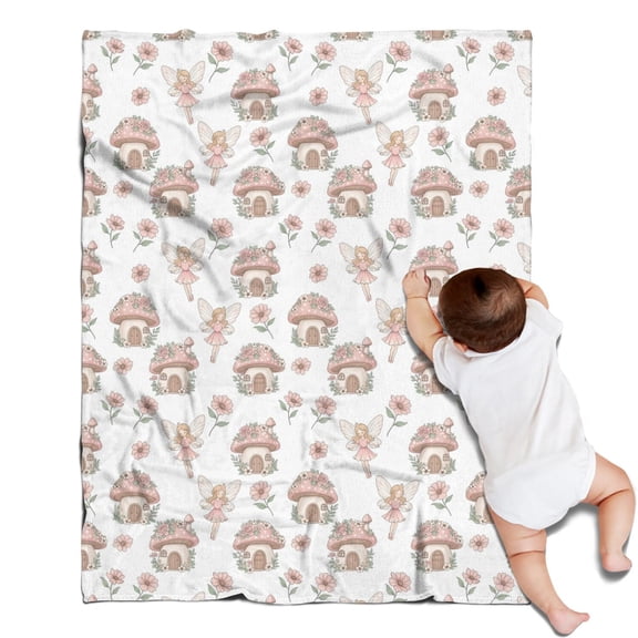 Fairy Princess Mushroom Pattern Blanket,Comfortable Soft Flannel Throw Blanket,All Season,Warm Lightweight Blankets for Sofa Bed Couch Living Room Chair,30"x40"