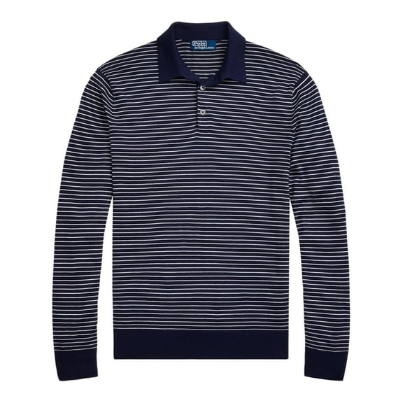 Polo Ralph Lauren Men's Cotton Stripe Regular Fit Polo Collar Sweater Navy-XL