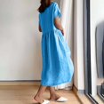 thumbnail image 4 of Women Plus Size Dresses Summer Solid Color Round Neck Short Sleeve Cotton Linen Dress, 4 of 9