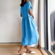 thumbnail image 4 of ¡Liquidación de verano! Vestido UMfun de lino y algodón con cuello redondo y manga corta para mujer, color liso, a la moda de verano., 4 of 5