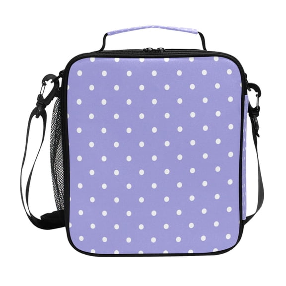 Purple Background White Dots Insulated Lunch Bag Reusable Lunch Box Lunch Container with Straps