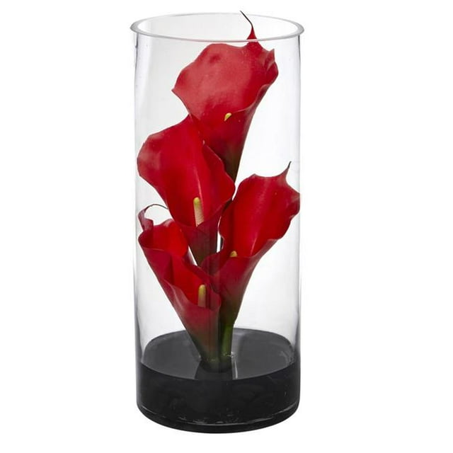 14 Po Calla Lys Arrangement Artificiel en Verre Cylindre&44; Rouge