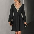 thumbnail image 2 of Holloyiver Women's Long Sleeve V-Neck Lace Dress Tie Dresses S-XL, 2 of 7