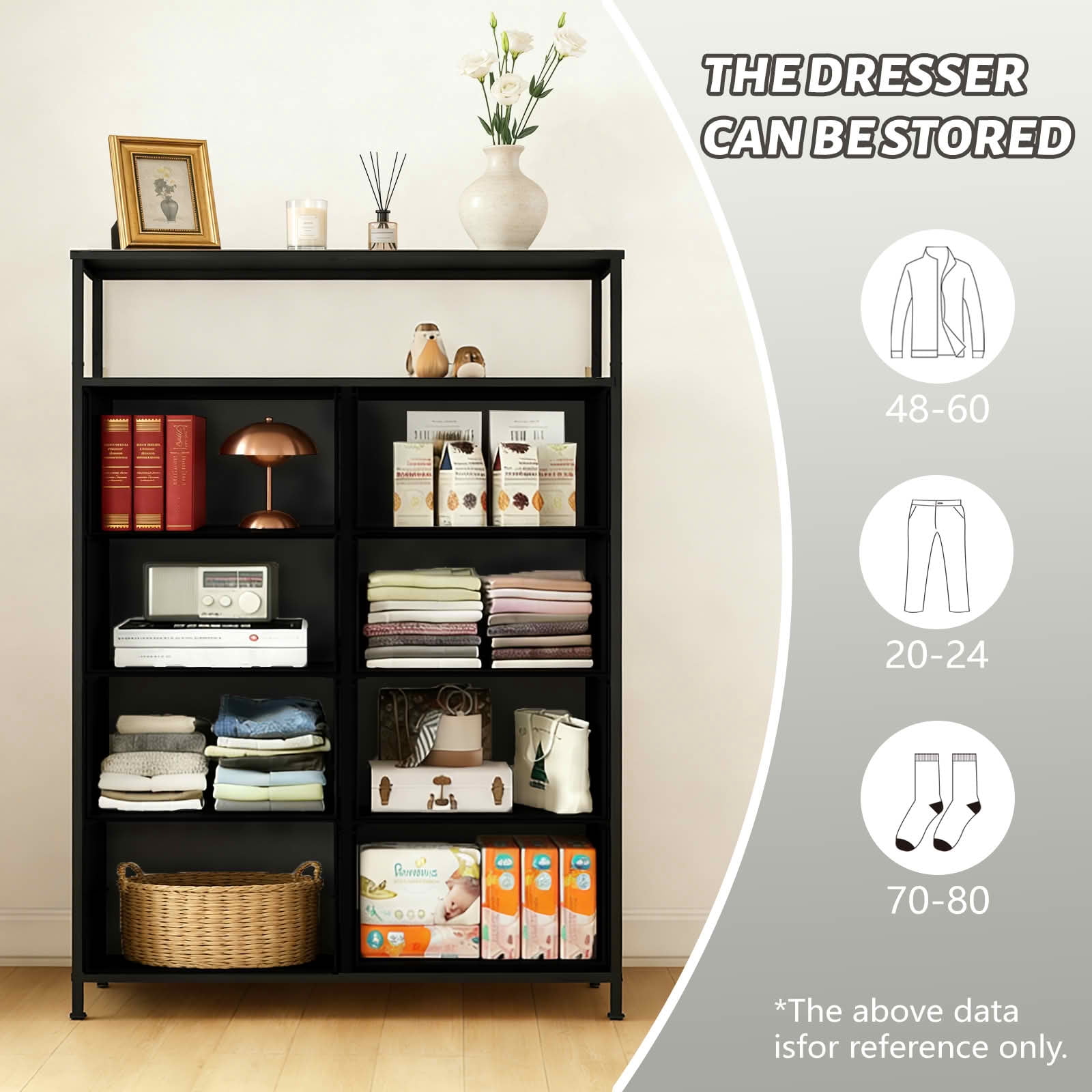 MAYEERTY 45.9-Inch 8-Drawer Fabric Dresser, Tall Storage Cabinet with Open Shelf for Bedroom Closet