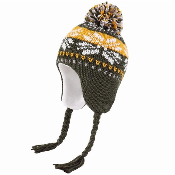 Bibifish Mens Womens Knit Beanie Winter Snowflake Pattern Thermal Pom Pom Cold Weather Ear Flap Beanies