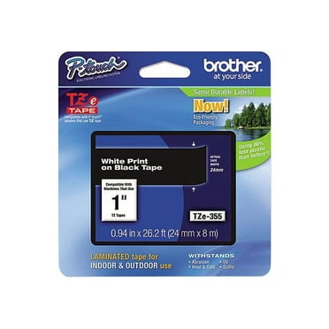 Brother P-Touch TZ Series Lettering Tape, 1"w, White on Black