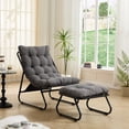 thumbnail image 2 of Pawverly Patio Lounge Chair with Ottoman, Outdoor Recliner Sling Chair with Padded Cushion & Foot Stool, Steel Frame Chair for Porch, Deck, Garden, Indoor Outdoor, Grey stripes, 2 of 10