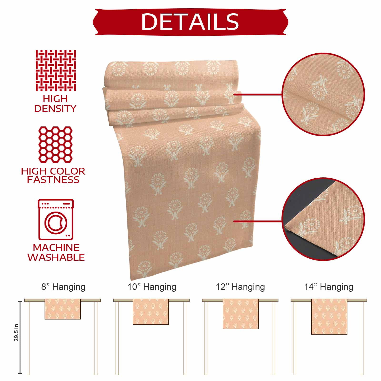 Abstract Bohemia Burlap Cotton Table Runner 13x48 Inches Long, Modern Boho Floral Orange Farmhouse Table Runners, Outdoor Dining Tablecloths Decor for Baby Shower/Party/Wedding