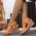 thumbnail image 3 of Platform Sandals Women Cork Slingback Wedges Open Toe Heels Comfortable Arch Support Summer Beach Orthopedic Shoes Orange Size 7, 3 of 6