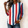thumbnail image 5 of JULMCOMO Shirts for Women Vertical Striped Crew Neck 3/4 Sleeve Casual T Shirts Loose Fit Comfy Trendy Summer Basic Tees Red XL, 5 of 6