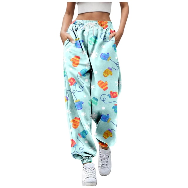 WEAIXIMIUNG Black Pants Womens Plus Size Lady's Cartoon Printed Casual Pants